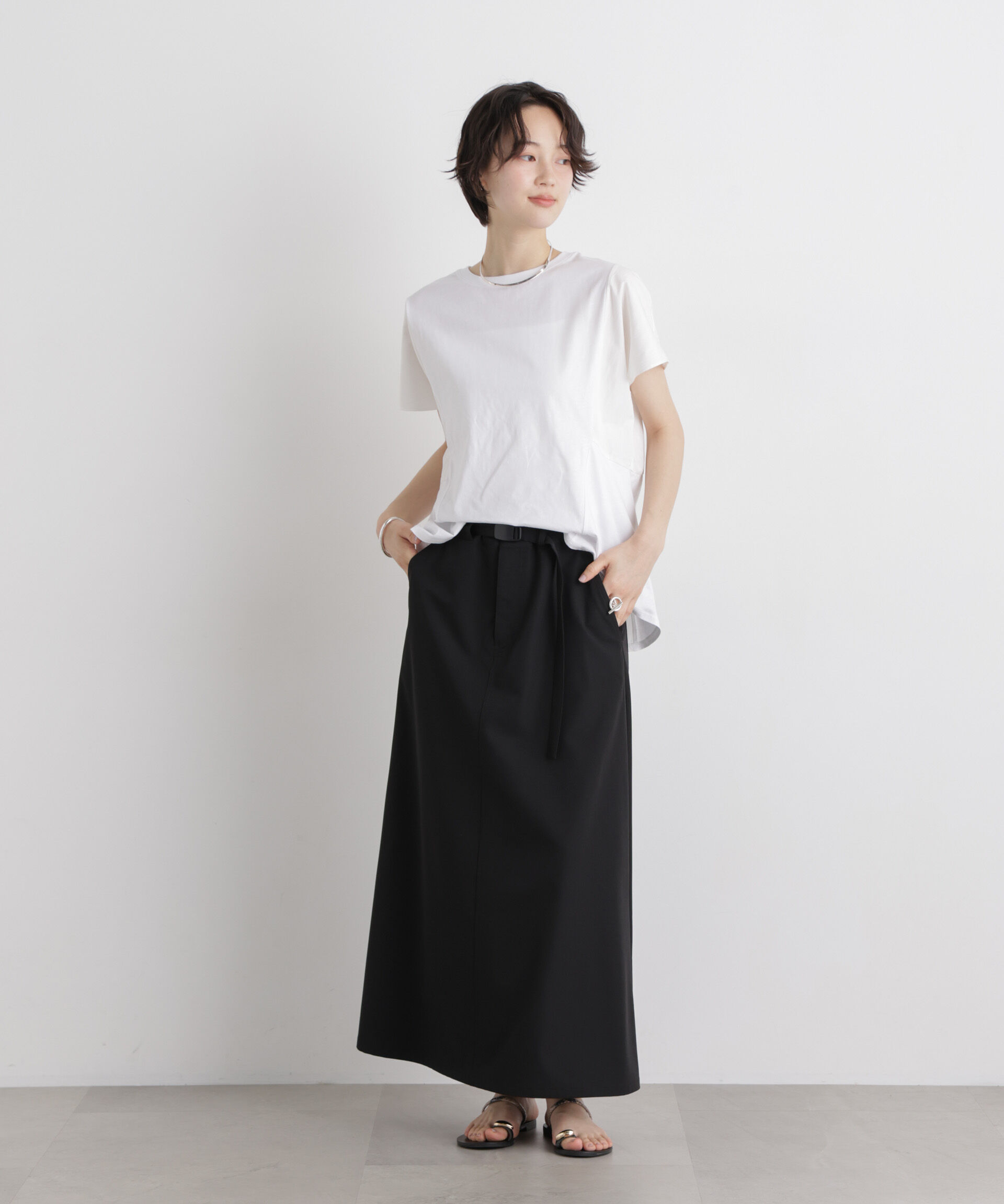 nano･universe「タフタコンビバックギャザーデザインカットトップス」|Tシャツ・カットソー|