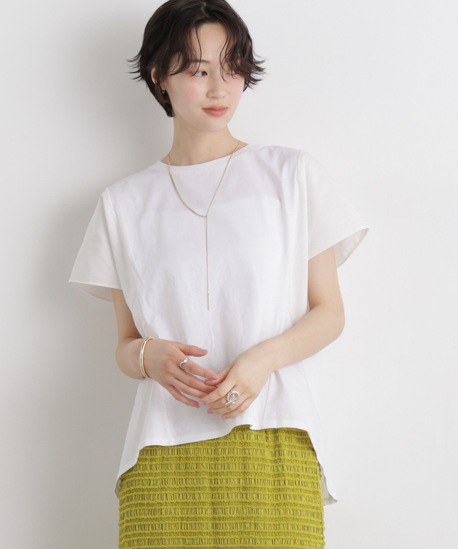 nano･universe「タフタコンビバックギャザーデザインカットトップス」|Tシャツ・カットソー|
