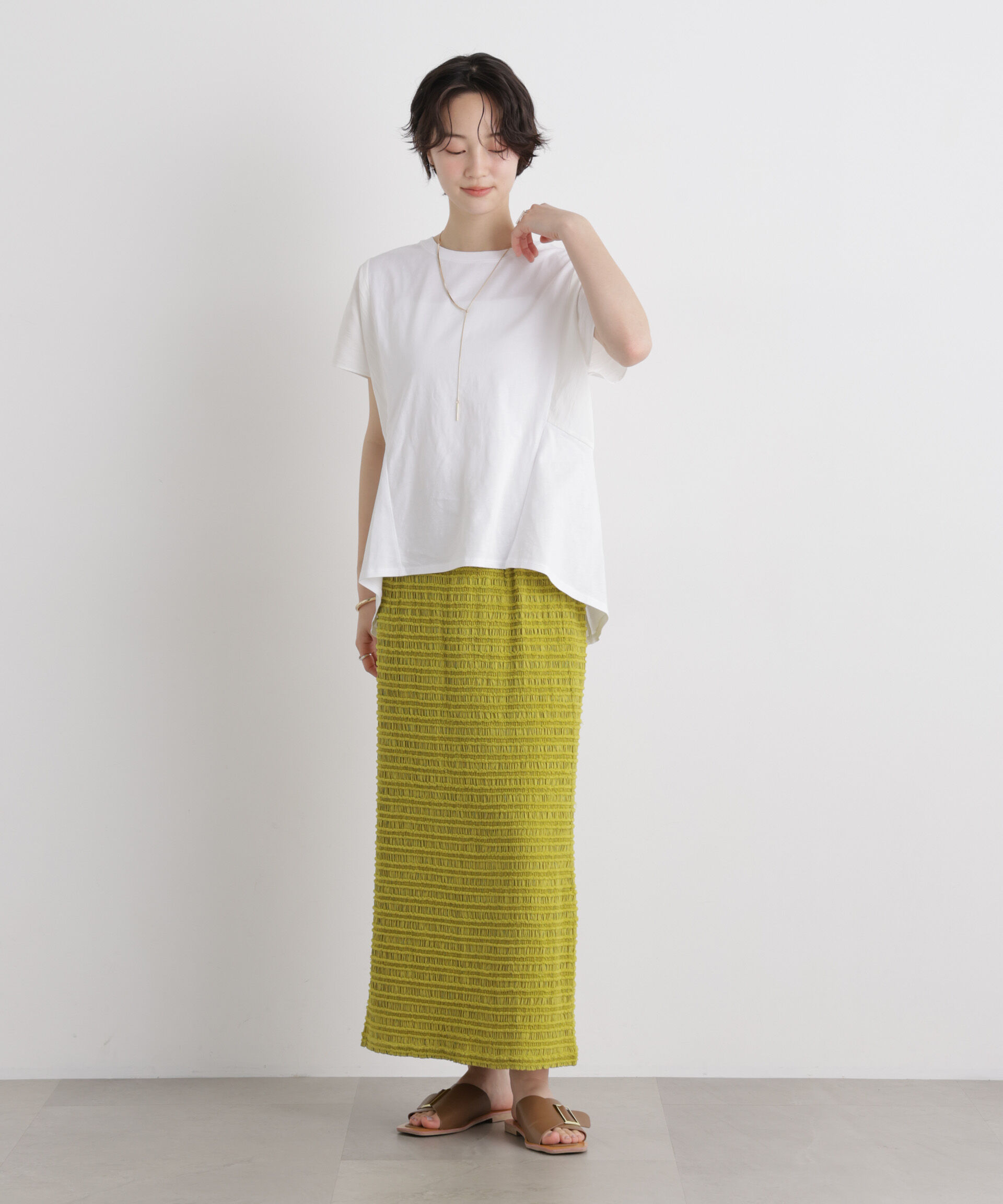 nano･universe「タフタコンビバックギャザーデザインカットトップス」|Tシャツ・カットソー|