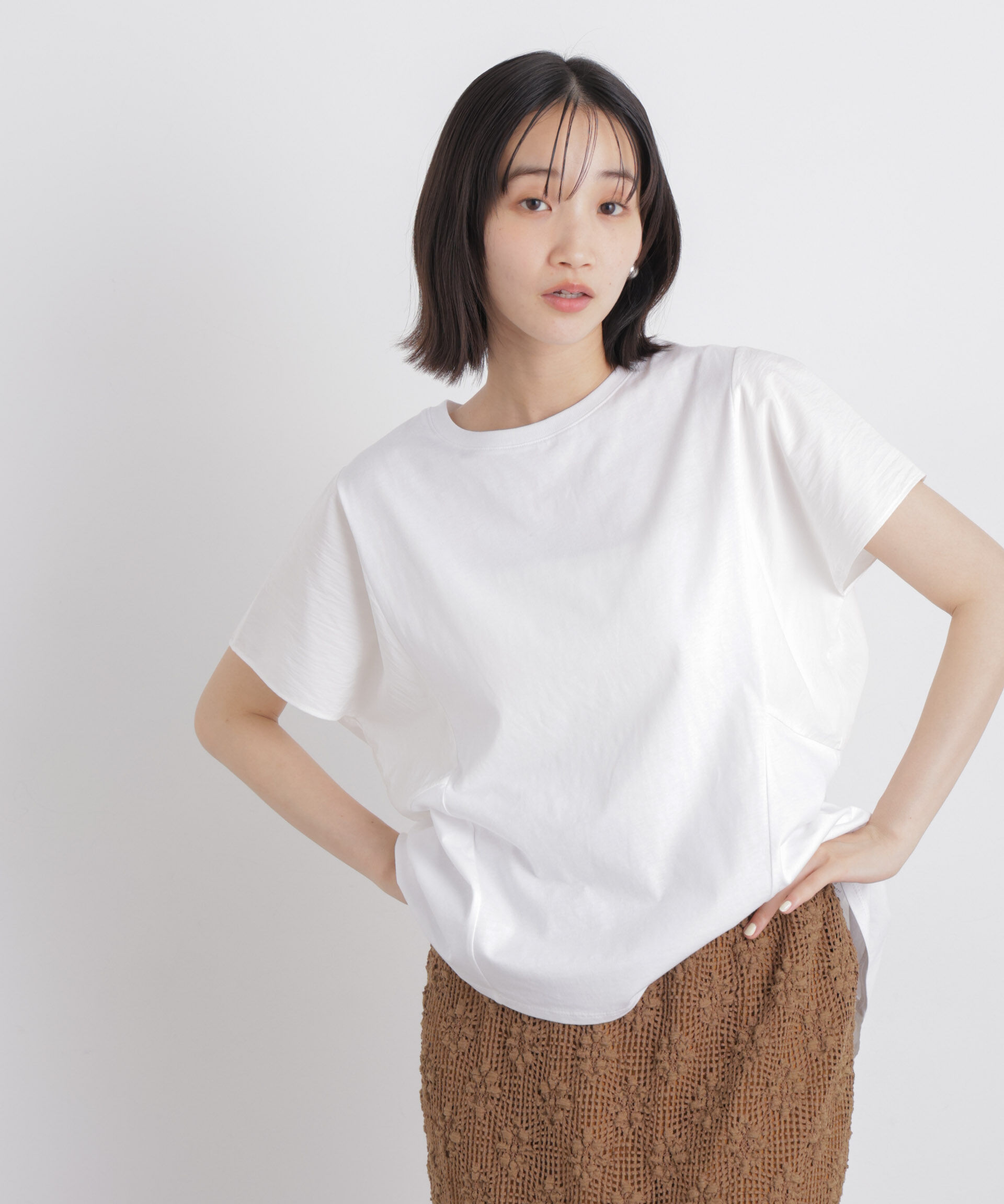 nano･universe「タフタコンビバックギャザーデザインカットトップス」|Tシャツ・カットソー|