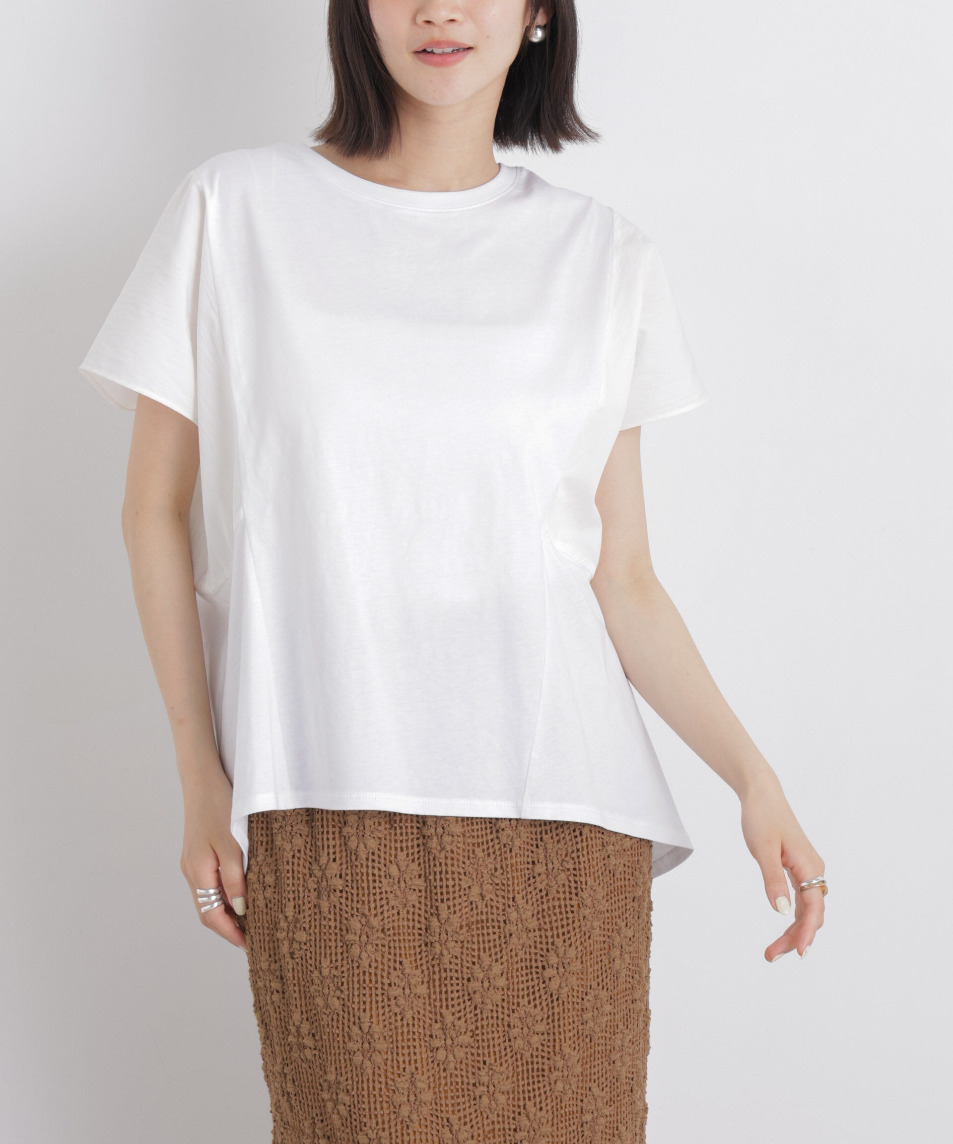 nano･universe「タフタコンビバックギャザーデザインカットトップス」|Tシャツ・カットソー|