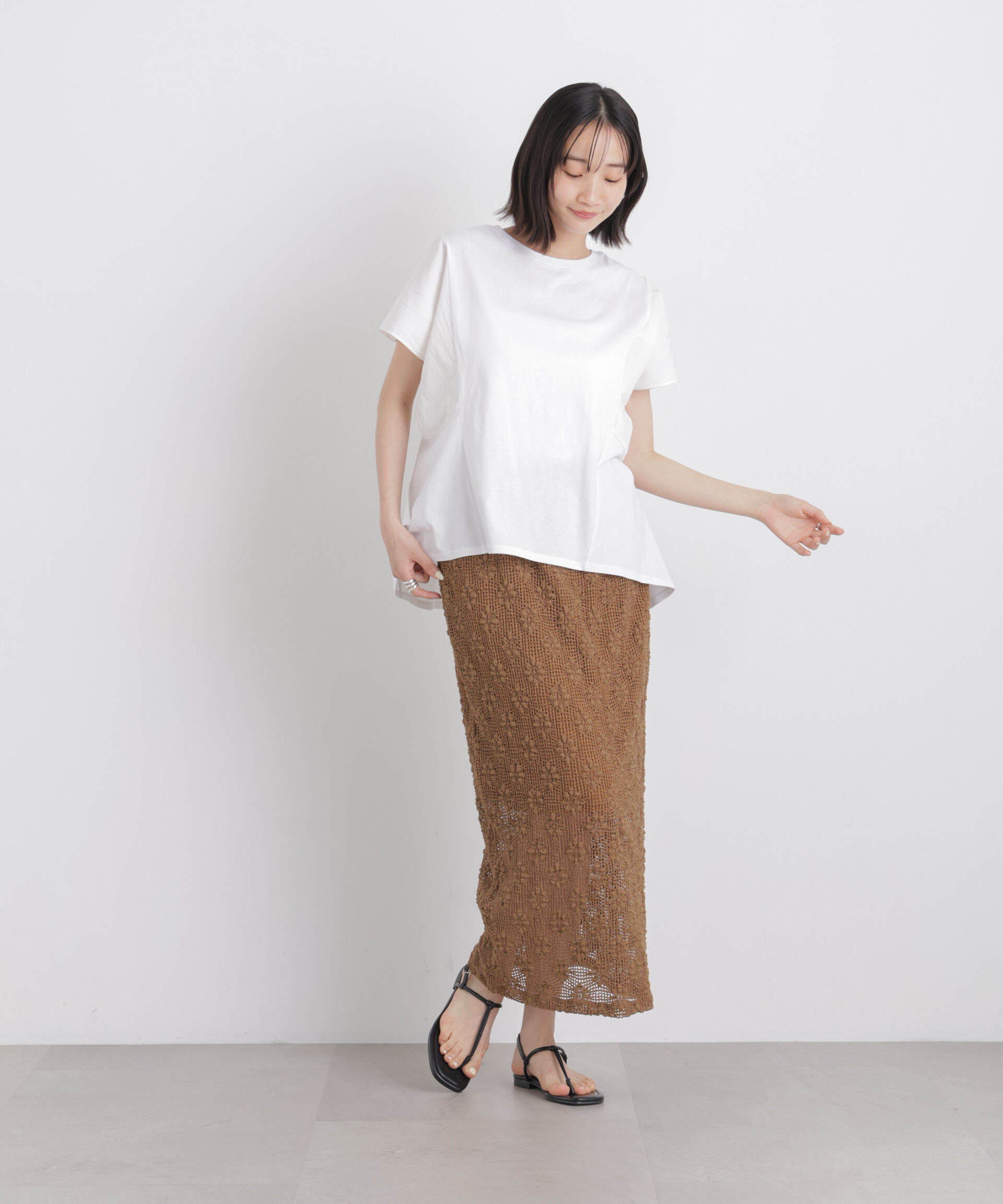 nano･universe「タフタコンビバックギャザーデザインカットトップス」|Tシャツ・カットソー|
