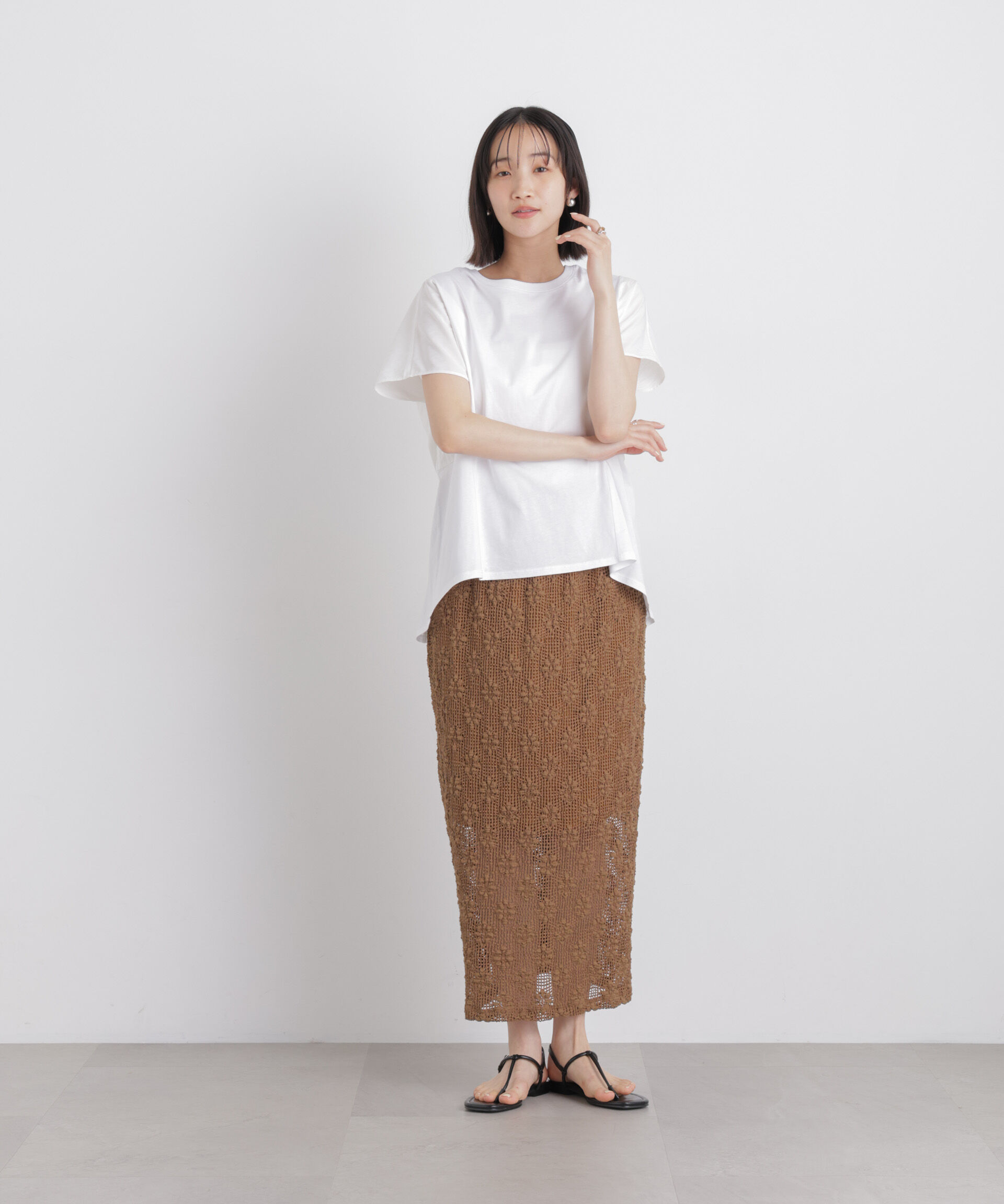 nano･universe「タフタコンビバックギャザーデザインカットトップス」|Tシャツ・カットソー|