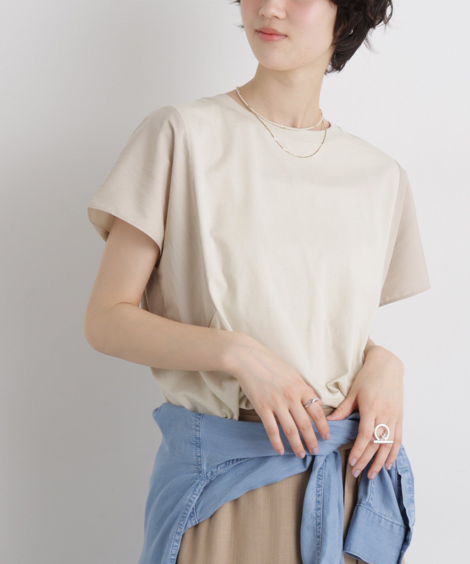 nano･universe「タフタコンビバックギャザーデザインカットトップス」|Tシャツ・カットソー|ライトベージ 1