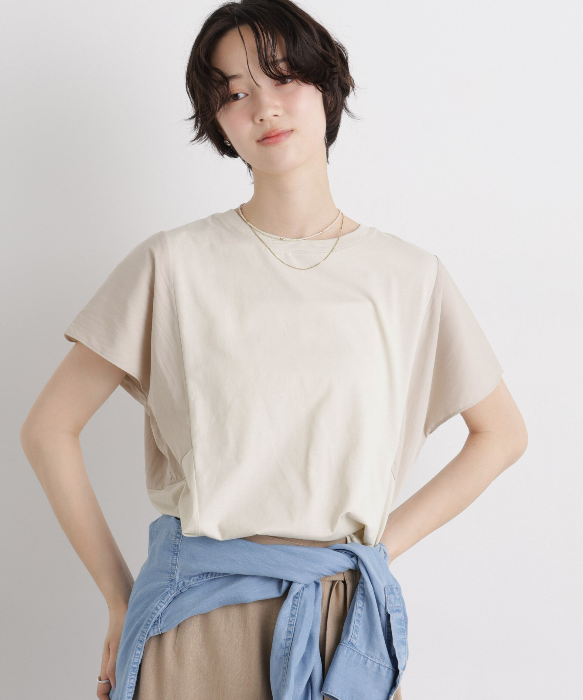 nano･universe「タフタコンビバックギャザーデザインカットトップス」|Tシャツ・カットソー|