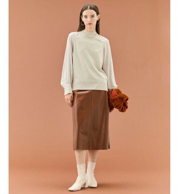 BEIGE,「【WEB限定・洗える】LECERF / 異素材ドッキングストレッチニット」|ニット・セーター|