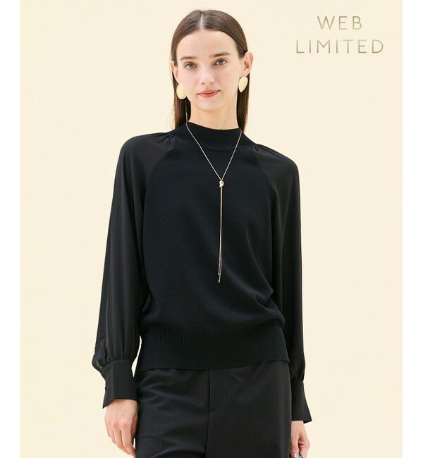 BEIGE,「【WEB限定・洗える】LECERF / 異素材ドッキングストレッチニット」|ニット・セーター|Black