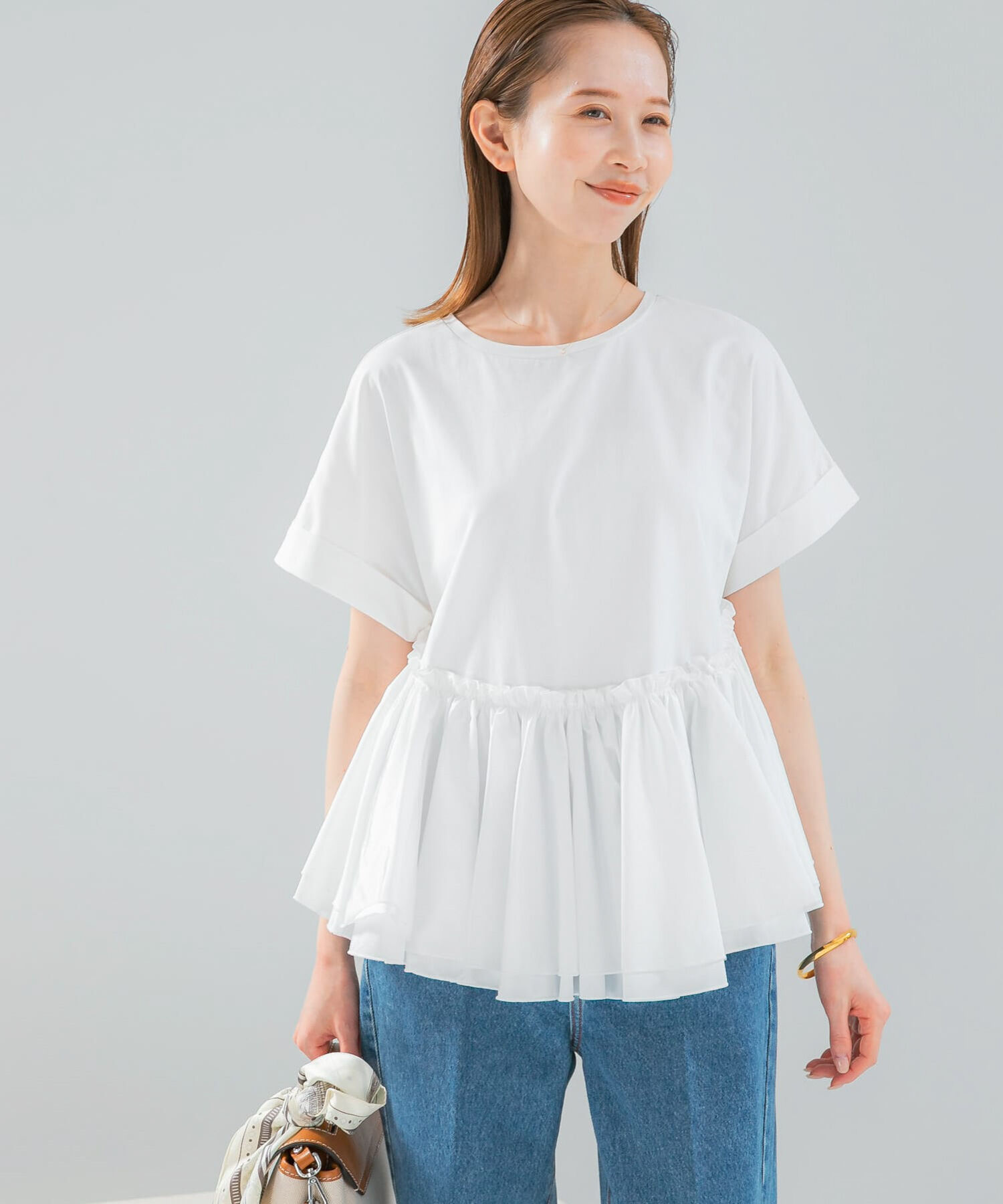 URBAN RESEARCH ROSSO「タフタドッキングティアードTEEブラウス」|Tシャツ・カットソー|