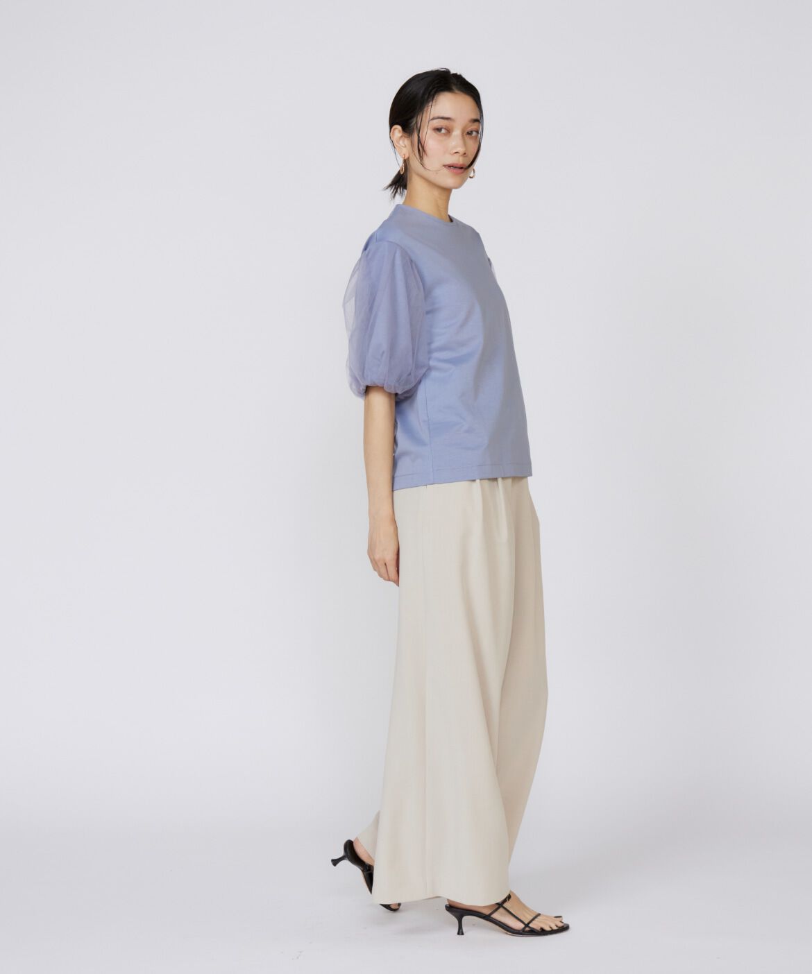 INED「《大きいサイズ》袖チュールカットソー」|Tシャツ・カットソー|
