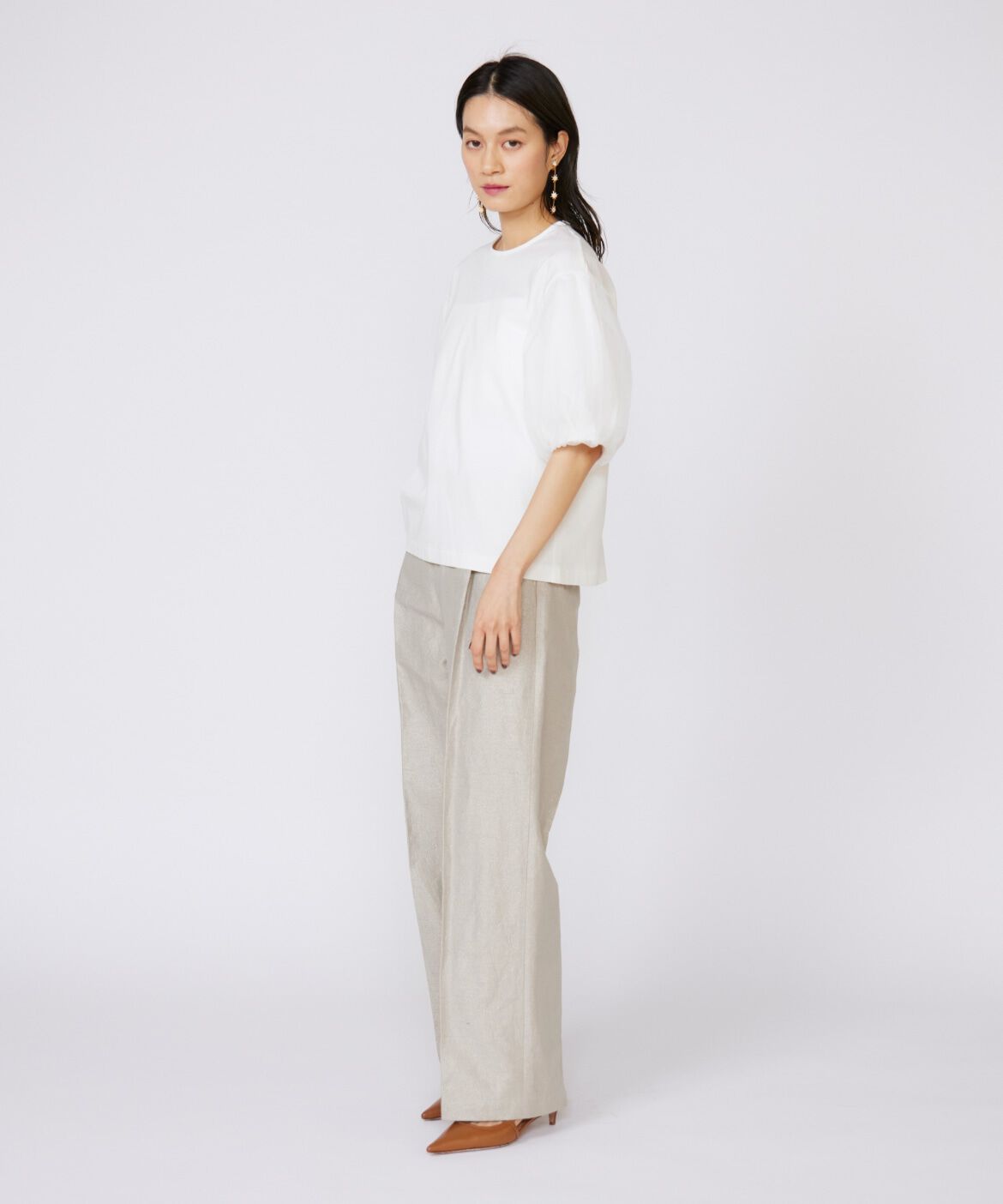 INED「《大きいサイズ》袖チュールカットソー」|Tシャツ・カットソー|