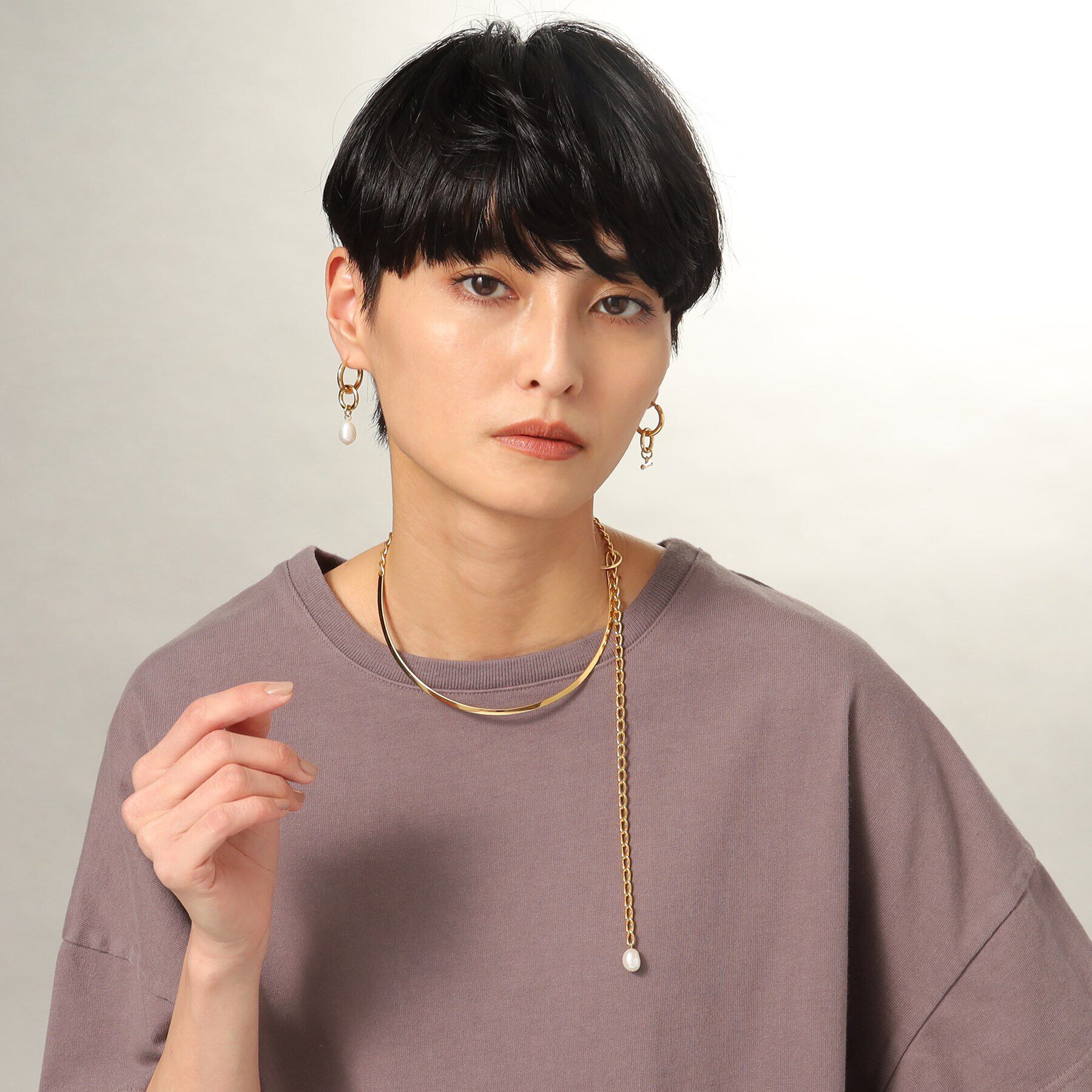 COCOSHNIK ONKITSCH「シルバー マルチチェーンネックレス メタル・パール GP」|ネックレス|
