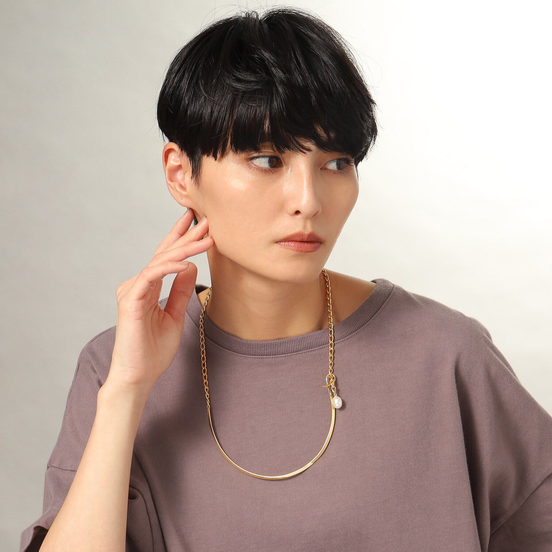 COCOSHNIK ONKITSCH「シルバー マルチチェーンネックレス メタル・パール GP」|ネックレス|