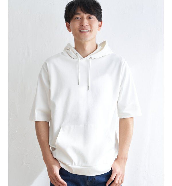 ikka「【接触冷感／抗菌防臭】GOKU楽セイケツ5分袖パーカー」|Tシャツ・カットソー|