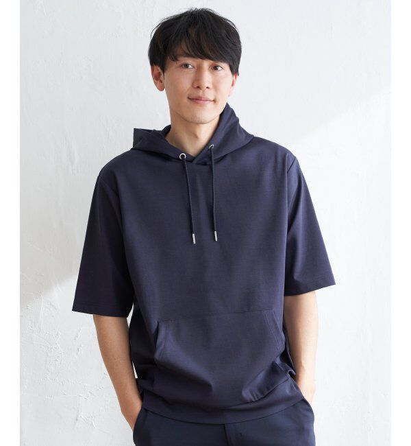 ikka「【接触冷感／抗菌防臭】GOKU楽セイケツ5分袖パーカー」|Tシャツ・カットソー|ネイビーブルー
