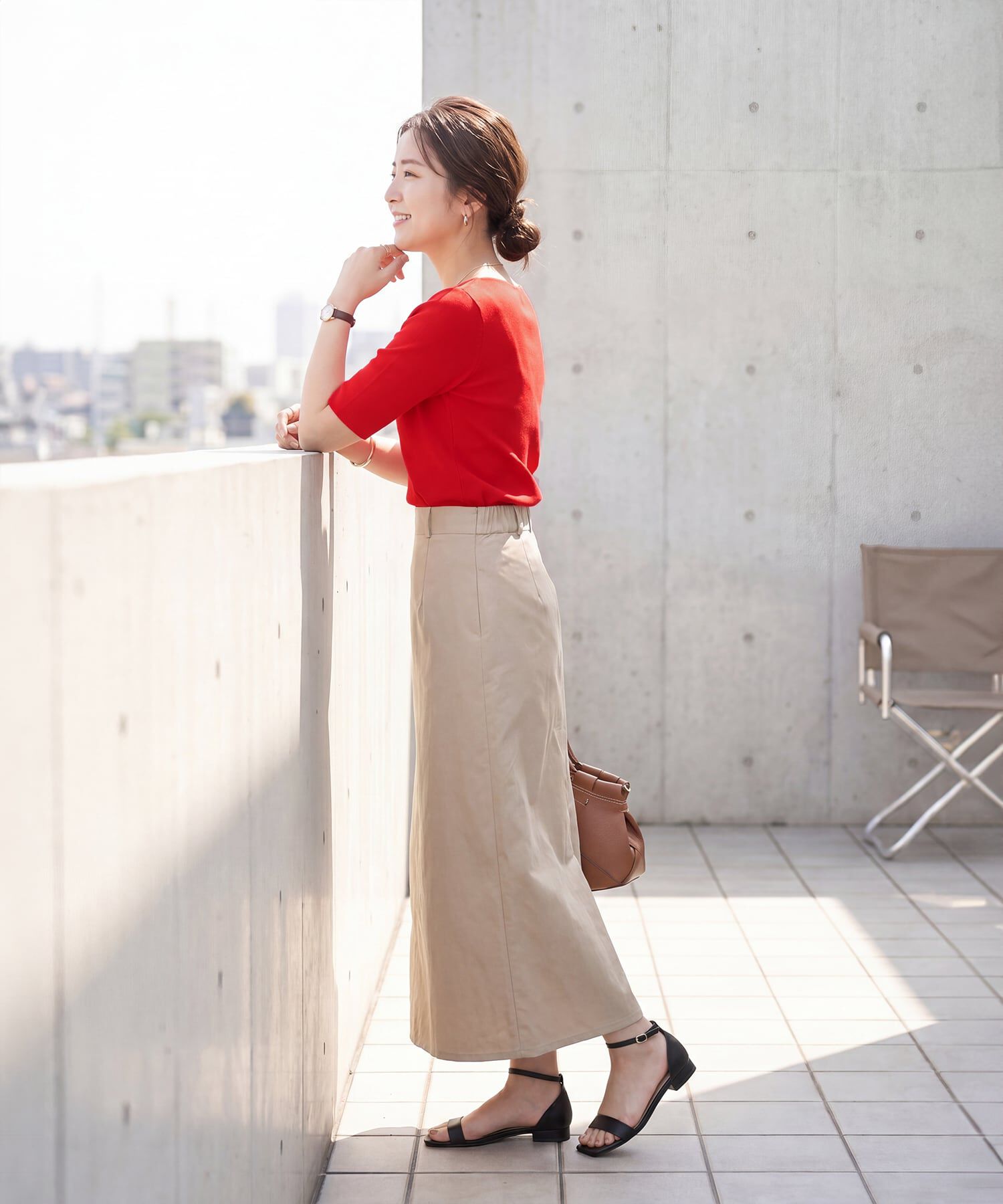 STYLE DELI「サラッとした５分袖ボートネックニットB」|ニット・セーター|