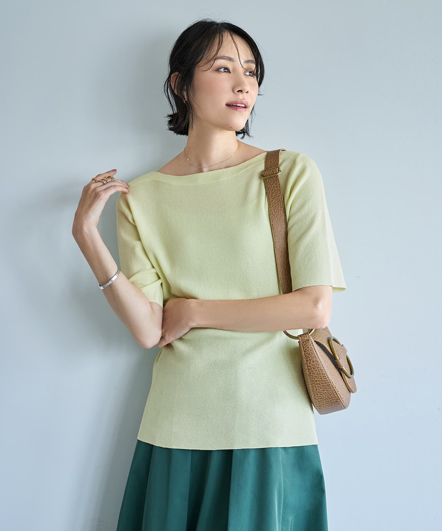 STYLE DELI「サラッとした５分袖ボートネックニットB」|ニット・セーター|