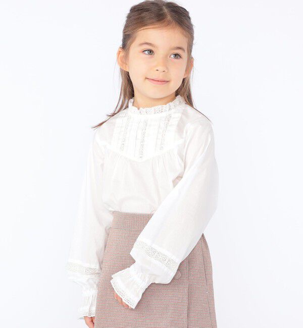 SHIPS KIDS「SHIPS KIDS:100～130cm / レース ピンタック 長袖 ブラウス」|シャツ・ブラウス|