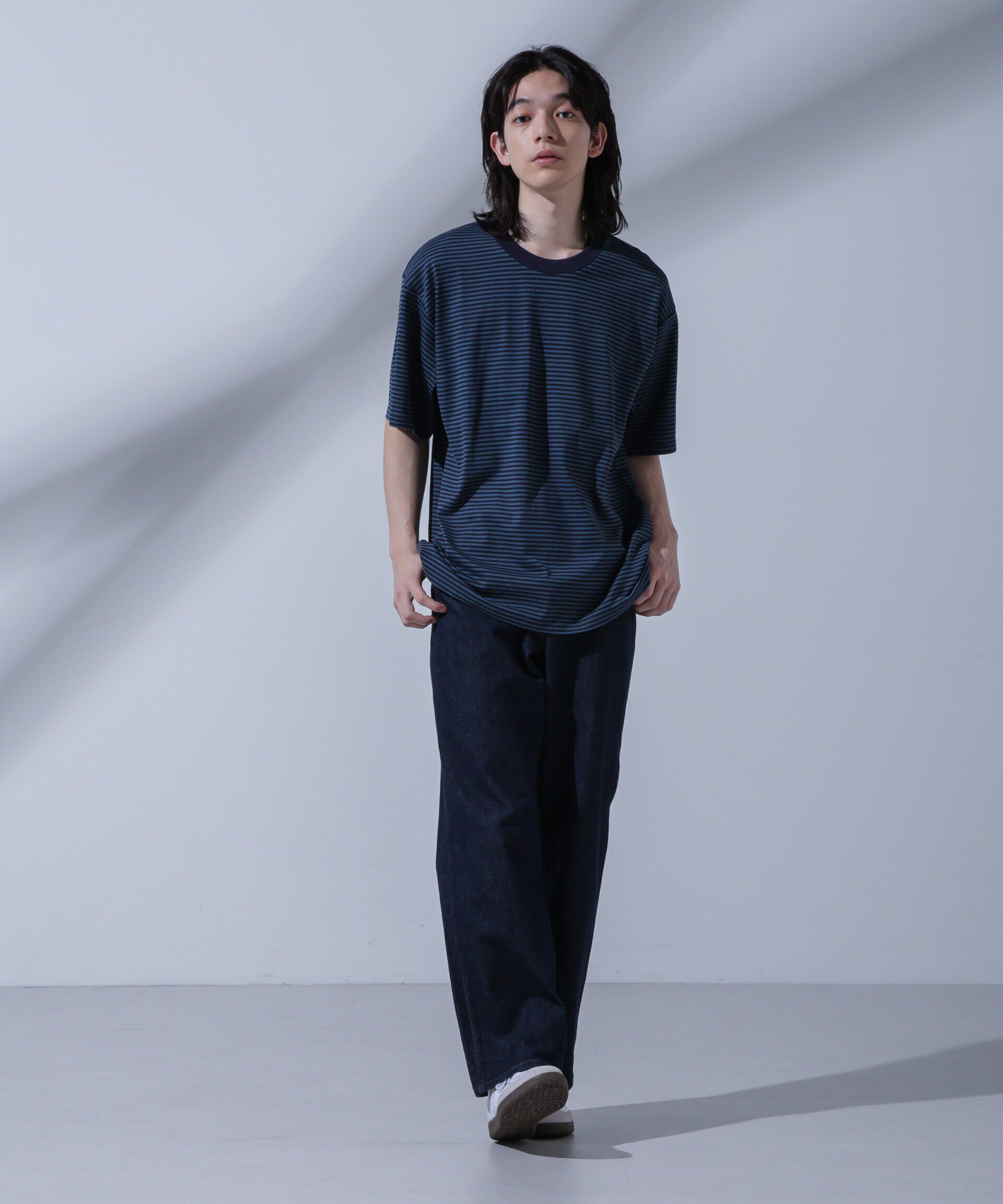 nano･universe「Anti Soaked(R)  汗染み防止 ボーダークルーネックTシャツ」|Tシャツ・カットソー|ネイビー
