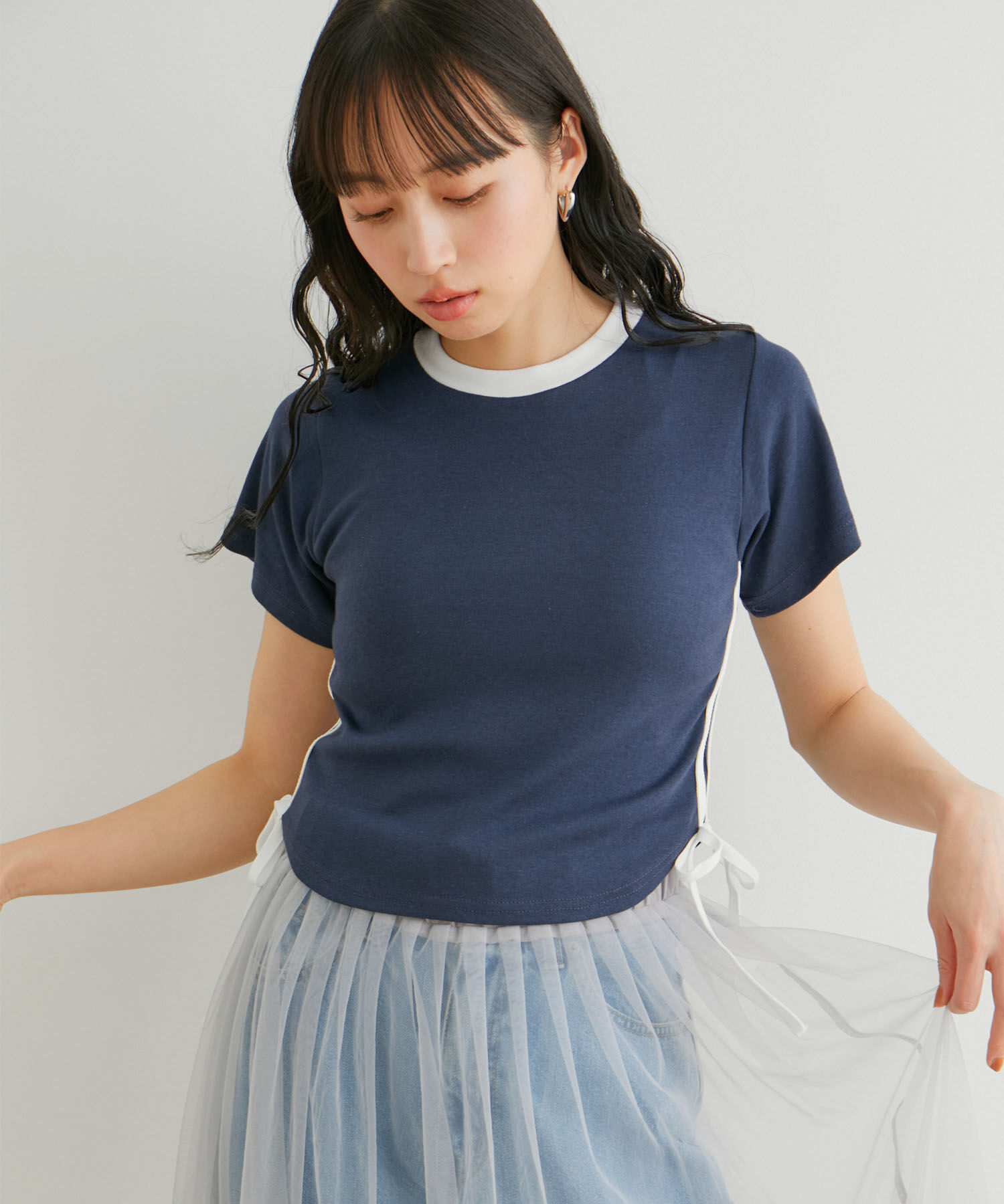 VIS「【WEB/一部店舗限定】サイドラインリボンプルオーバー」|Tシャツ・カットソー|