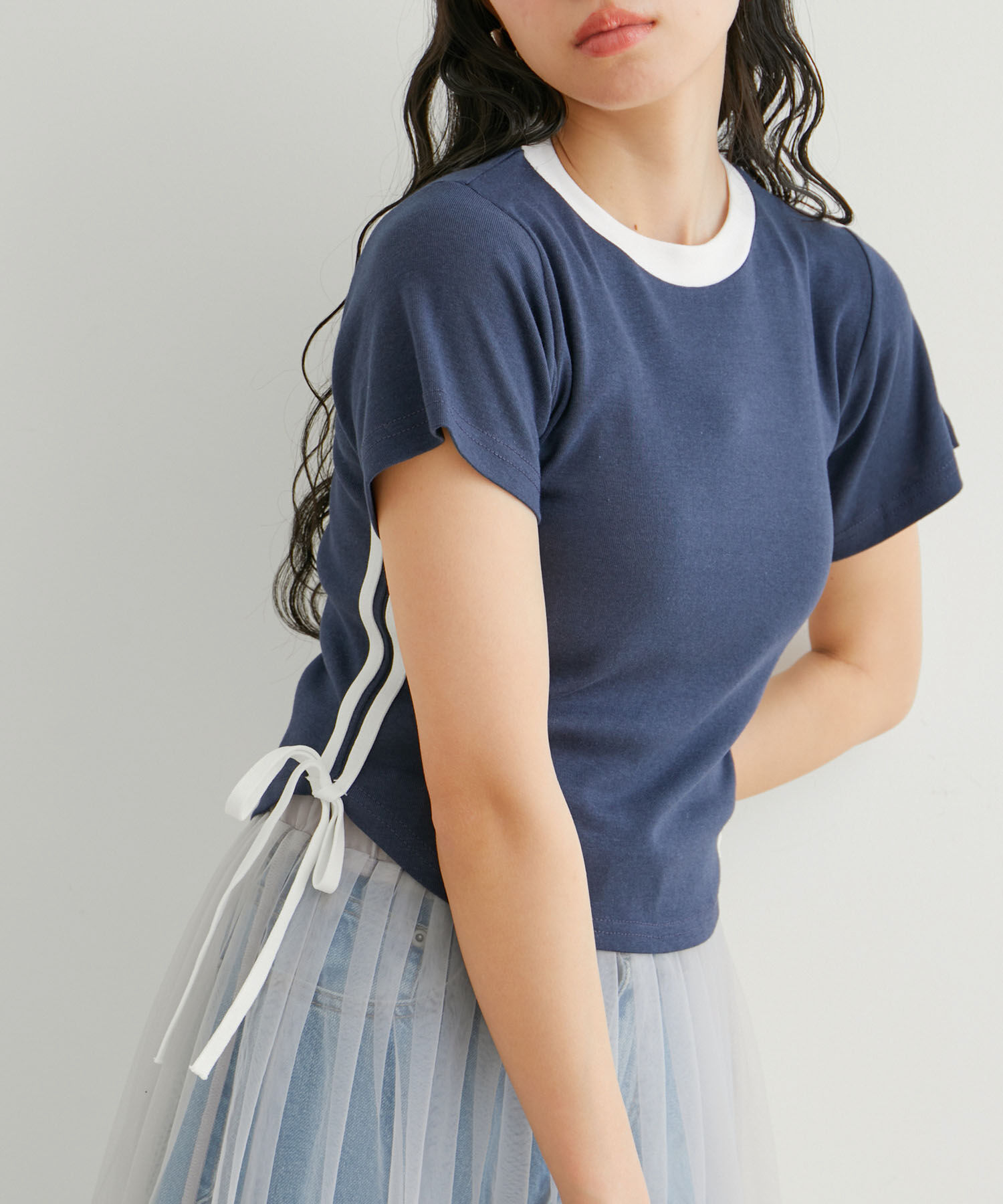 VIS「【WEB/一部店舗限定】サイドラインリボンプルオーバー」|Tシャツ・カットソー|ネイビー系(41)