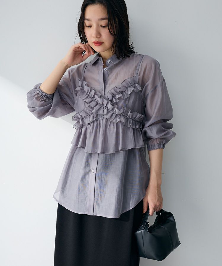 Green Parks「【WEB限定】SET2点フリルビスチェ+シャツチュニックⅡ」|シャツ・ブラウス|Charcoal Gray