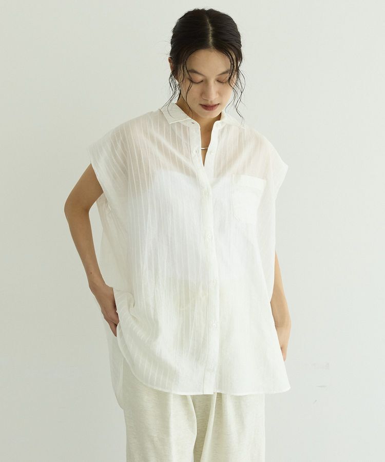 GARAGE OF GOOD CLOTHING「シアーストライプマルチWAYシャツ」|シャツ・ブラウス|Off White