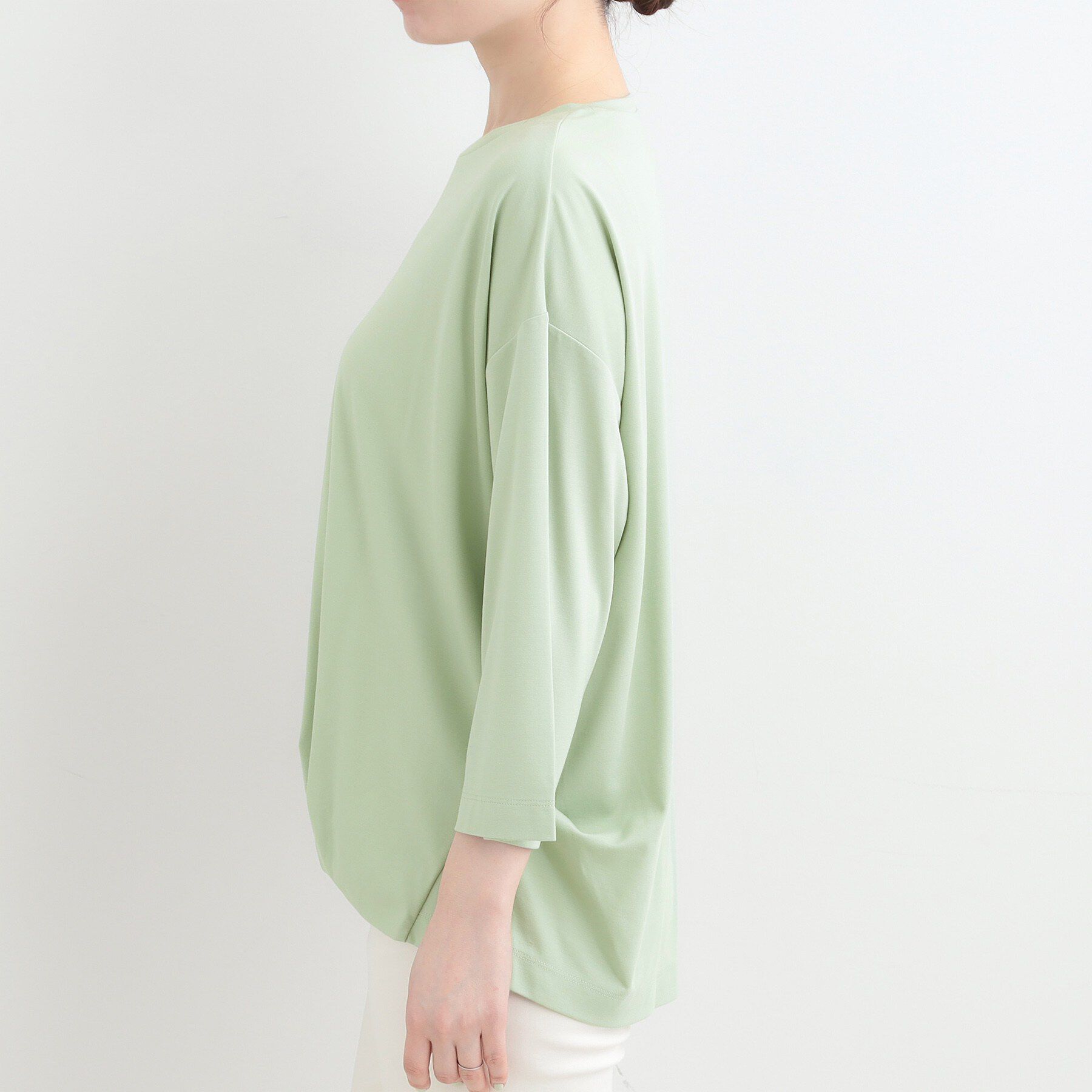 SHOO･LA･RUE「【ひんやり/UV/体型カバー】とろみフロントタック7分袖ゆるトップス」|Tシャツ・カットソー|