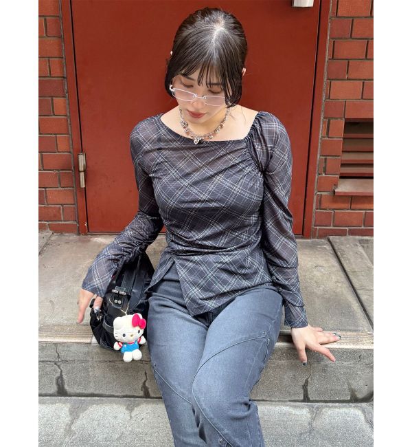 MURUA「チェックシアートップス」|Tシャツ・カットソー|