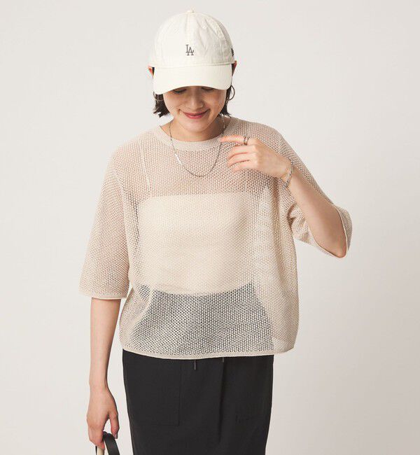 UNITED ARROWS green label relaxing「メッシュ クルーネック リボン ショートスリーブ ニット」|ニット・セーター|NATURAL