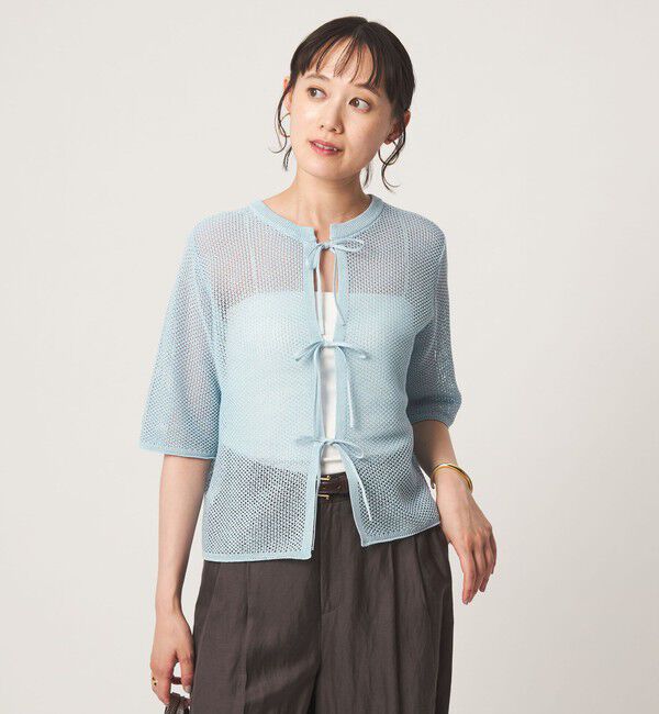 UNITED ARROWS green label relaxing「メッシュ クルーネック リボン ショートスリーブ ニット」|ニット・セーター|