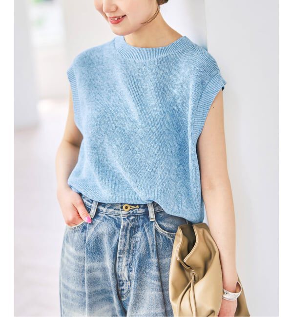 Spick and Span「《手洗い可》リネンミックスフレンチプルオーバー」|ニット・セーター|ブルー