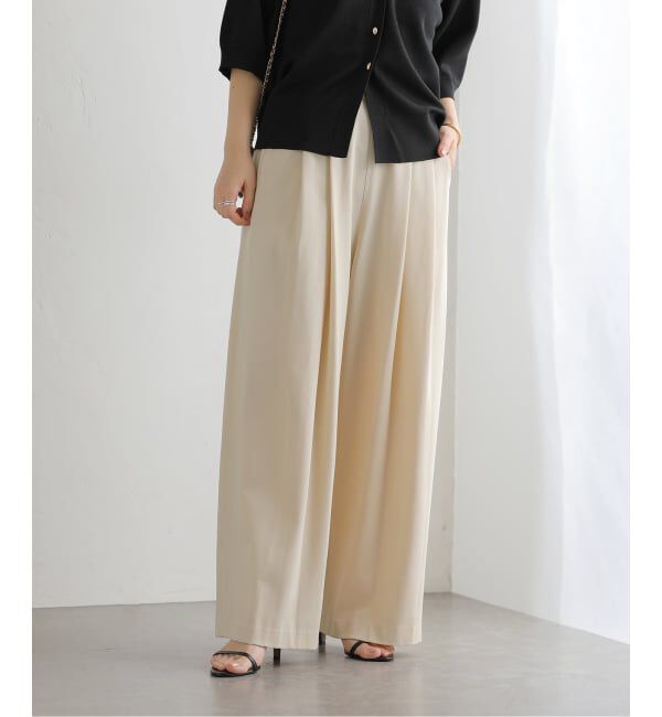  「【洗える】La Totalite ジャージータックパンツ」|スラックス|ベージュ