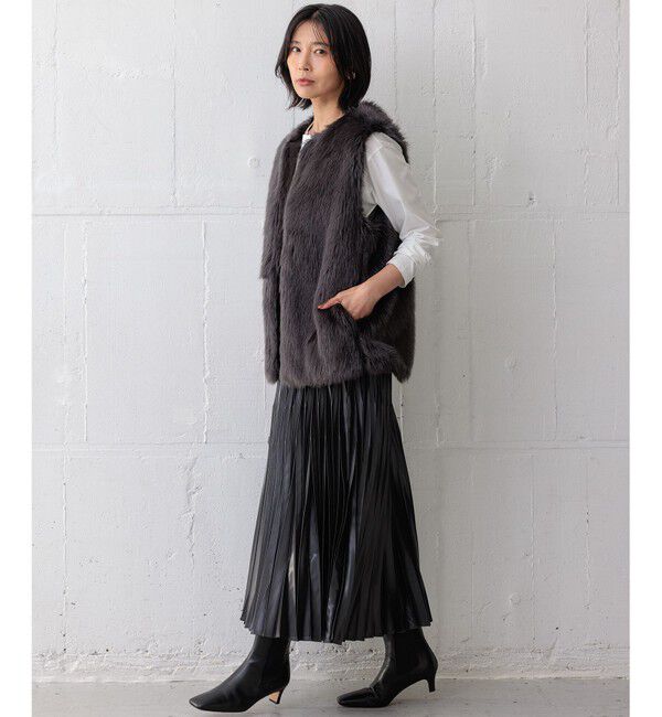 23区「【洗える】レザーライクプリーツ スカート」|スカート|