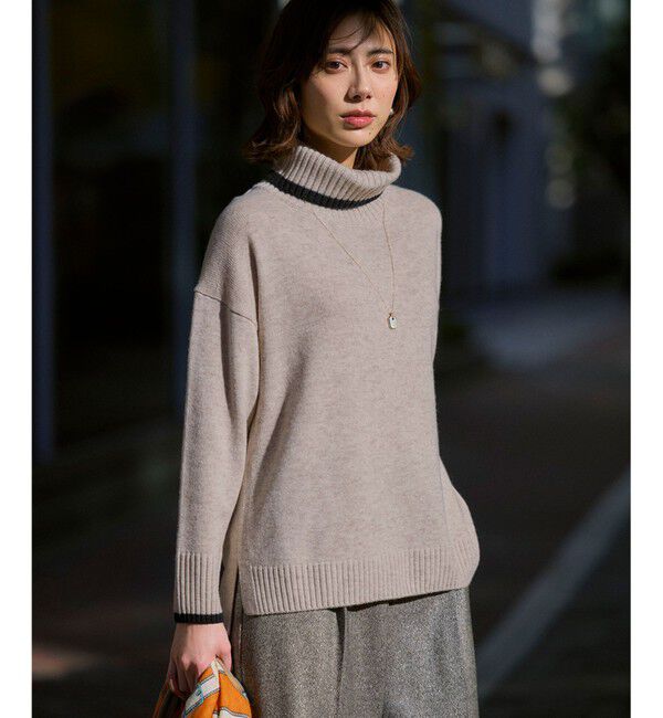 23区「【FUDGE掲載/洗える】ウールカシミヤ コンビカラー オフタートル ニット」|ニット・セーター|ベージュ系