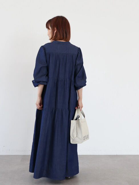 「【WEB限定・小柄女性向け】ティアードデニムロングワンピース」|ワンピース|
