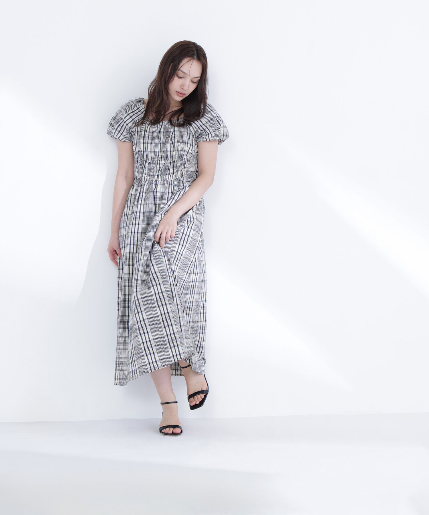  「チェックパフスリーブワンピース」|ワンピース|