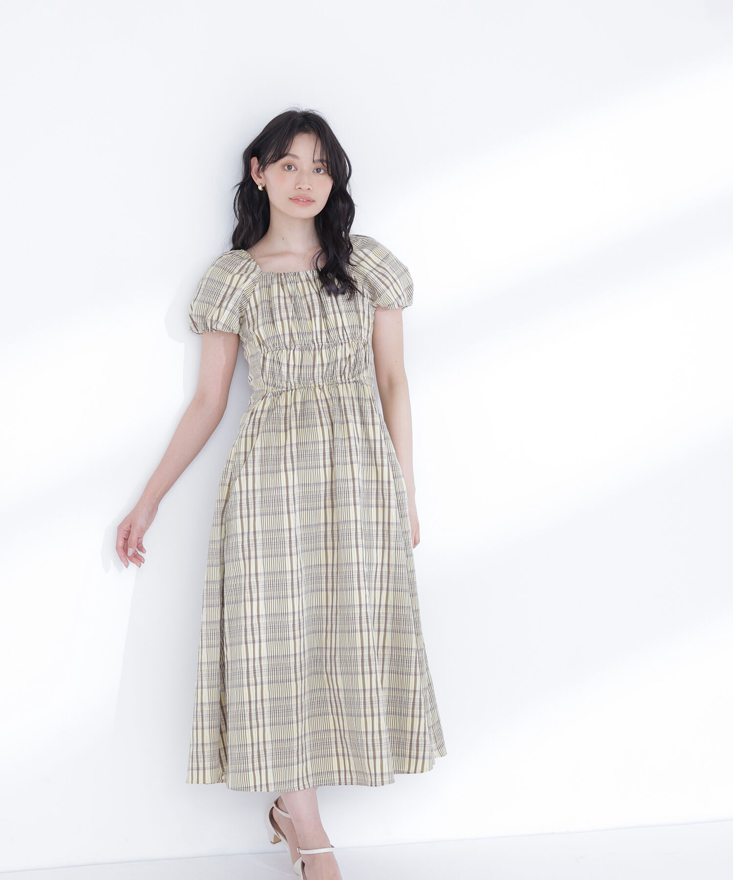  「チェックパフスリーブワンピース」|ワンピース|