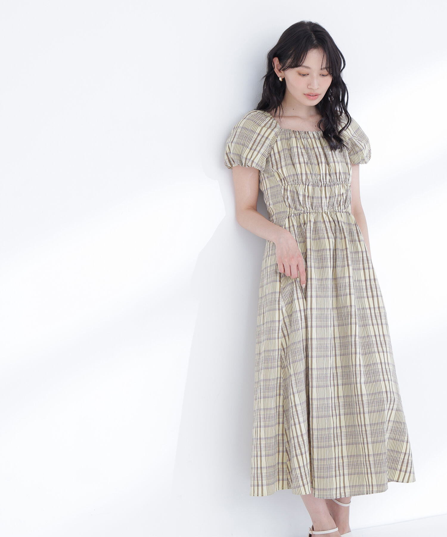  「チェックパフスリーブワンピース」|ワンピース|