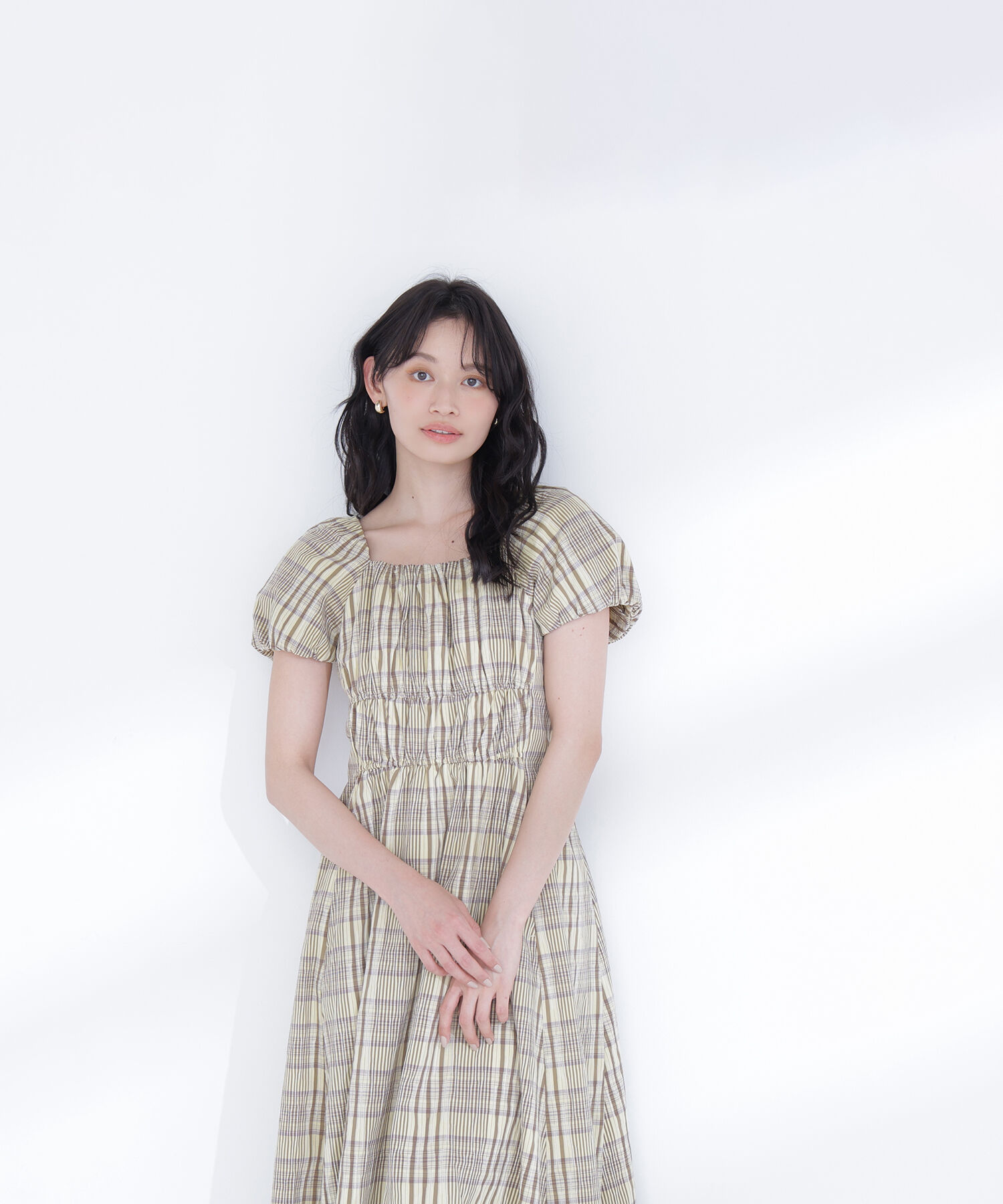 「チェックパフスリーブワンピース」|ワンピース|