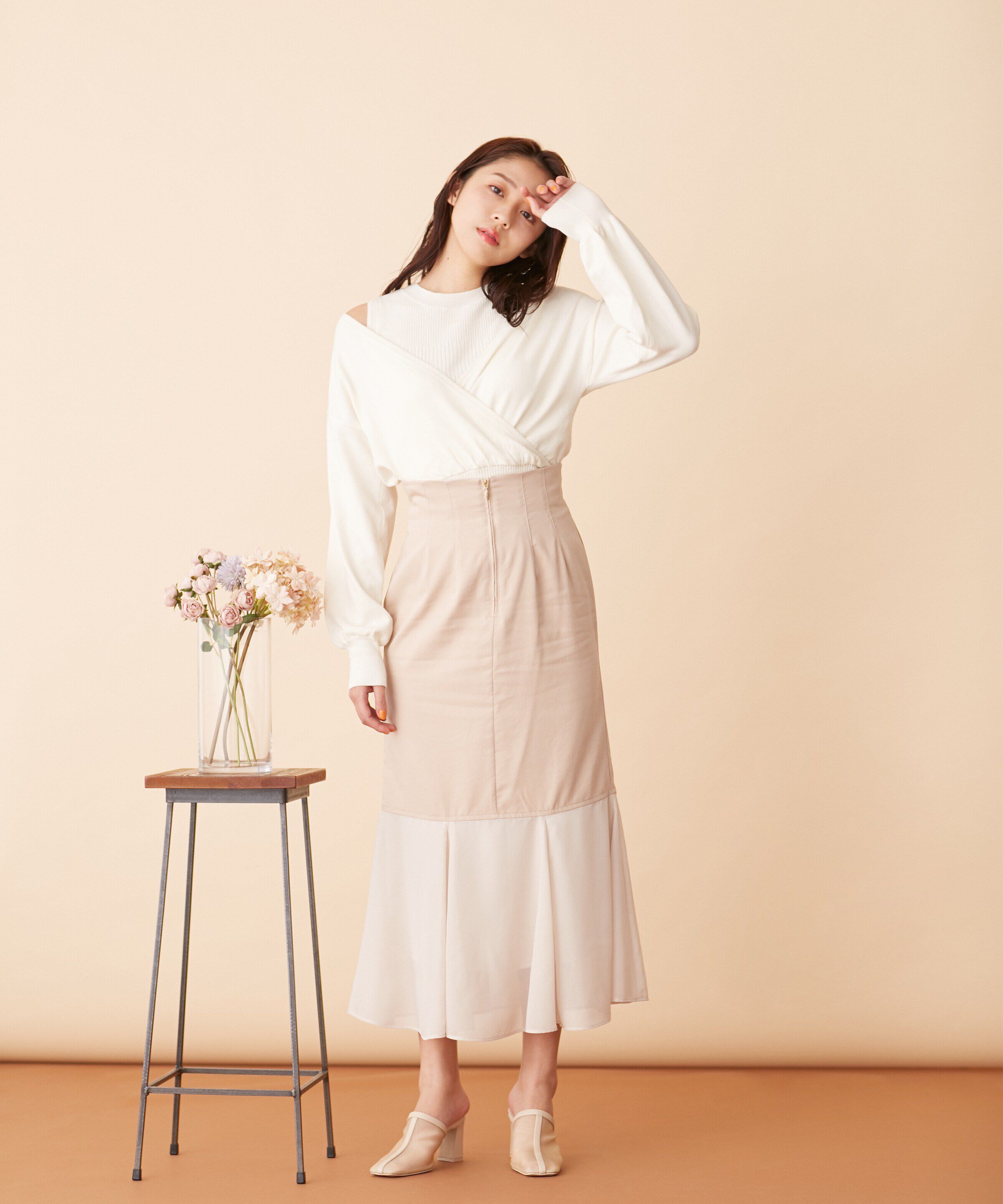 「シフォン切替マーメイドスカート」|スカート|