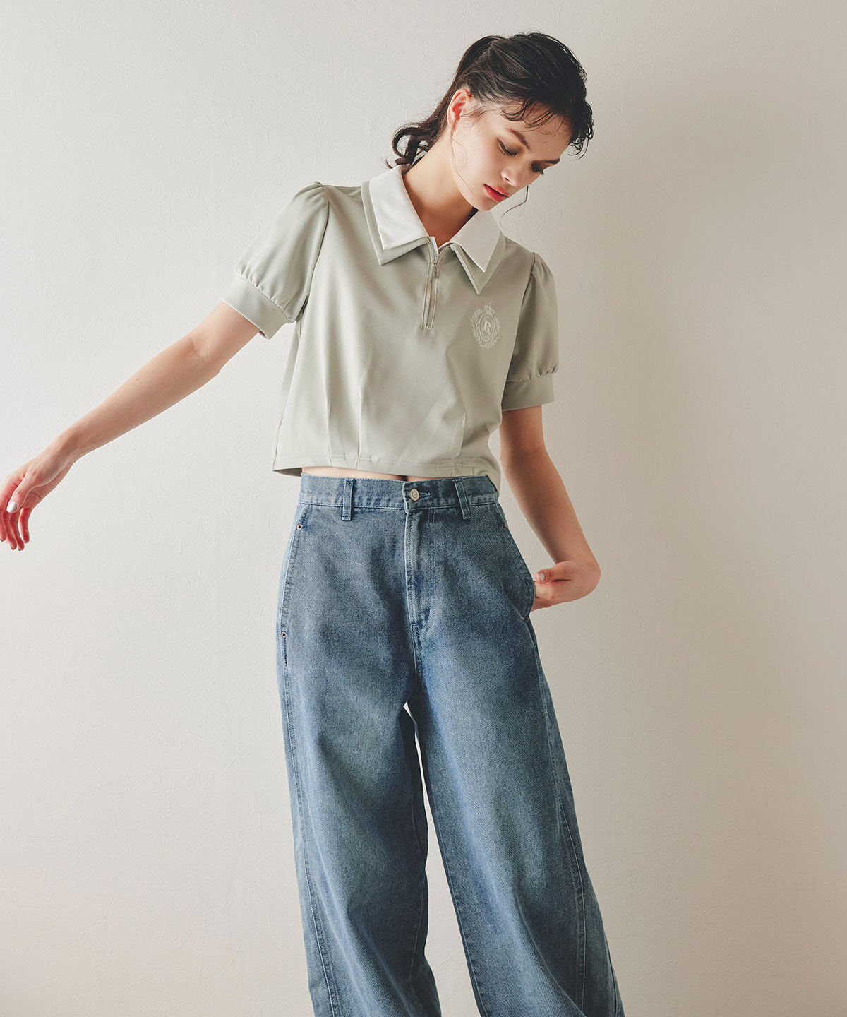REDYAZEL「エンブレムダブルカラーカットプルオーバー」|Tシャツ・カットソー|