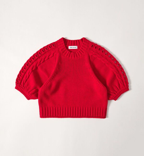 EMMEL REFINES「＜EMMEL REFINES＞EM HW ソデケーブル ショートスリーブ ニット」|ニット・セーター|RED