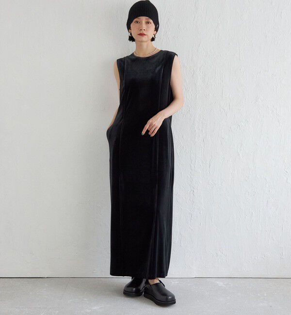 SHIPS for women「Wai＋:〈手洗い可能〉ストレッチ ポリエステル ベロア ワンピース」|ワンピース|