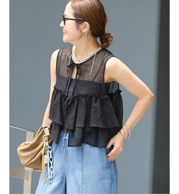 JOURNAL STANDARD「リネンメッシュフリルブラウス」|シャツ・ブラウス|