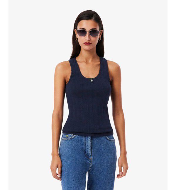 LACOSTE「レース調 ポワンテルニット リボンタンクトップ」|Tシャツ・カットソー|