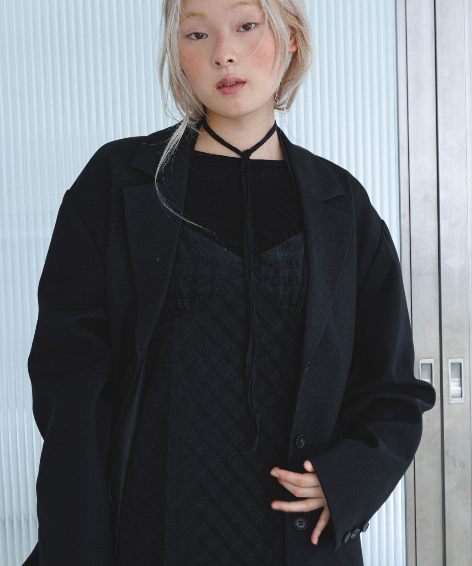  「チェックコーデュロイキャミワンピース」|ワンピース|ブラック