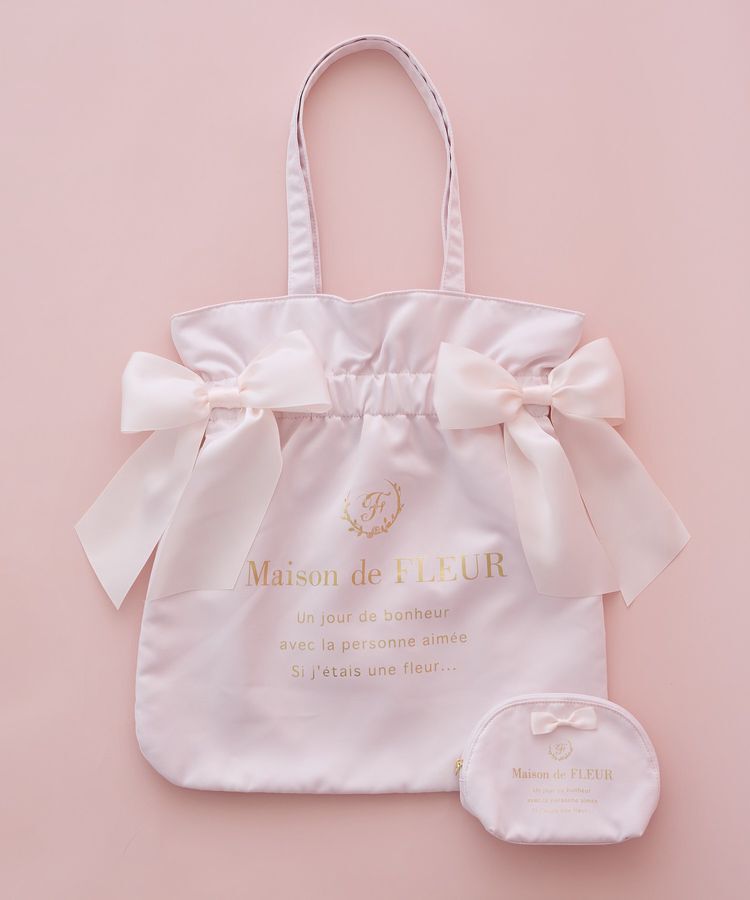 Maison de FLEUR「《セット商品》ダブルリボンギャザートート・ポーチ」|トートバッグ|ライトピンク