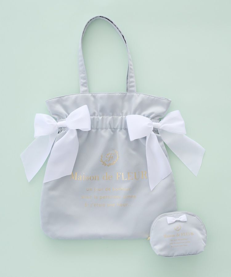 Maison de FLEUR「《セット商品》ダブルリボンギャザートート・ポーチ」|トートバッグ|ミント
