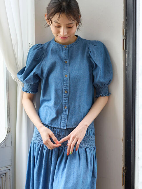  「・SUGAR SPOON デニムパフブラウス」|シャツ・ブラウス|サックスブルー