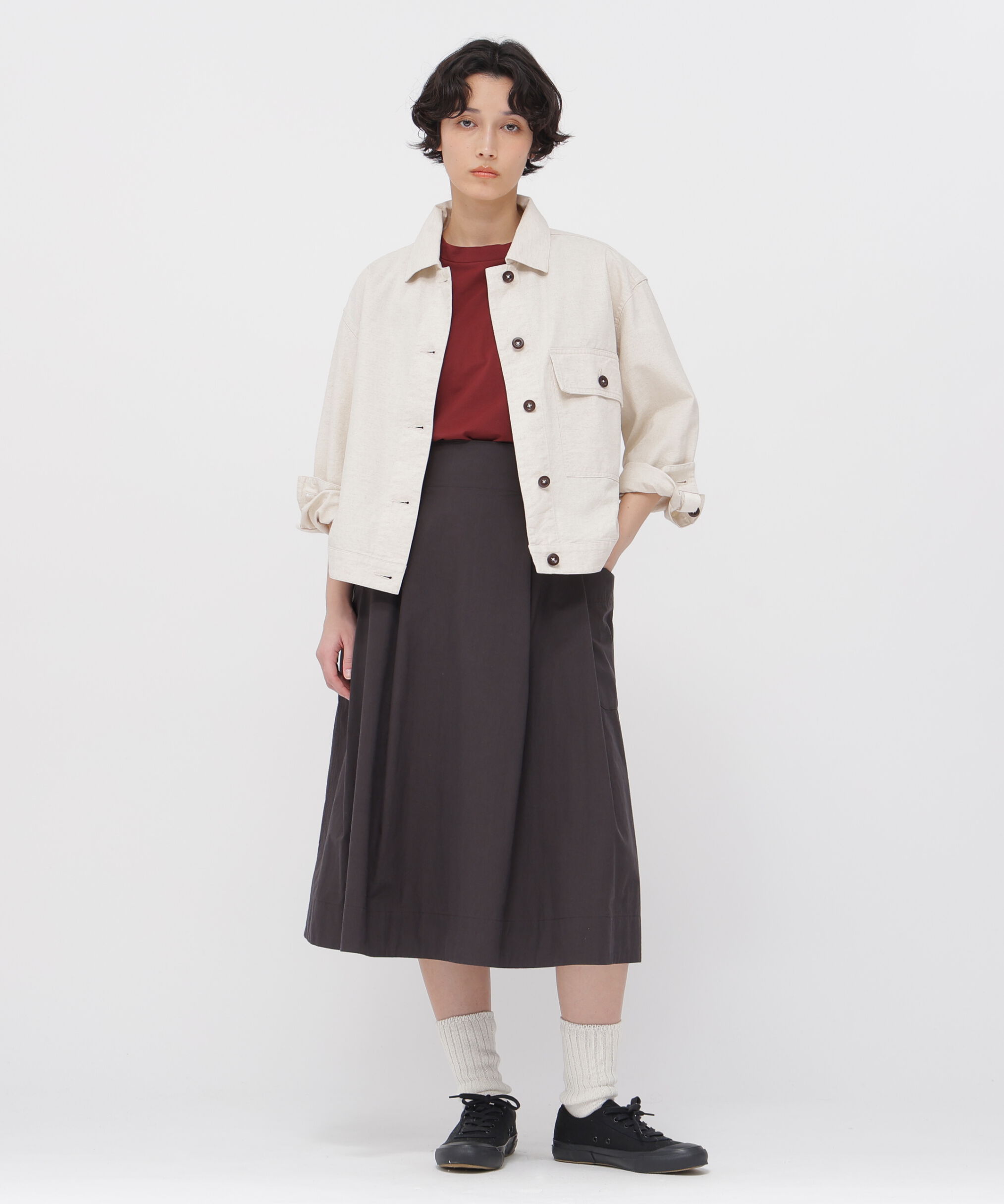 MHL.「WASHED COTTON POPLIN SKIRT」|スカート|DARK BROWN2